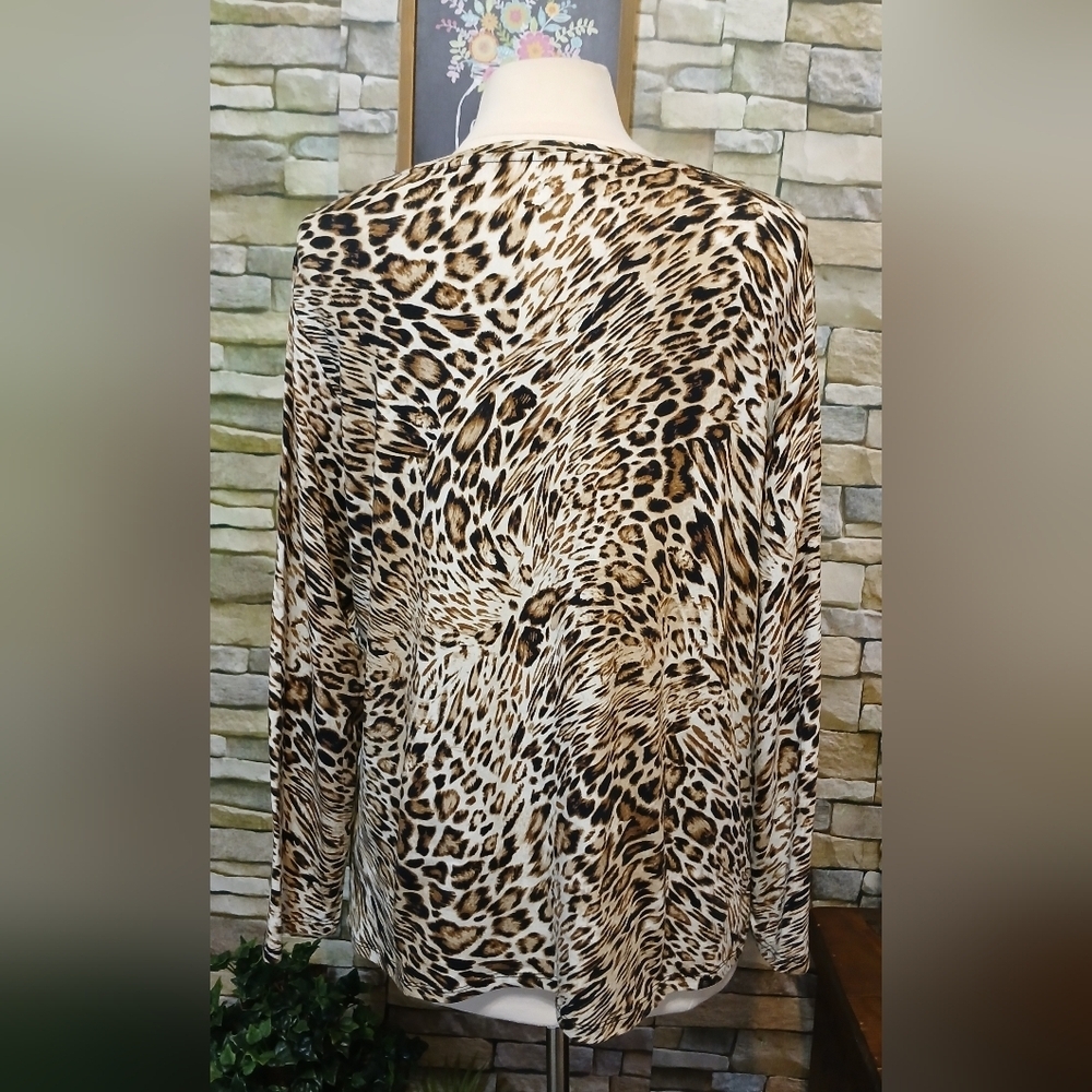Womens XL Rafaella Leopard Print Long Sleeved Blouse - Picture 3 of 5